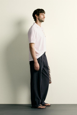 ZARA БРЮКИ STRAIGHT FIT ИЗ ТКАНИ СИРСАКЕР, МОРСКОЙ СИНИЙ
