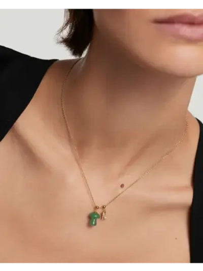 Подвеска-шарм Mushroom Green Aventurine серебро 925 пробы покрытое золотом
