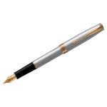 Ручка перьевая PARKER "Sonnet Core Stainless Steel GT", корпус серебристый, позолоченные детали, черная, 1931504