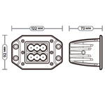 AE18RT-6LED-EMB-73PC Фара светодиодная дополнительная, прямоугольная 122*73*92, рассеянный свет, 6 диодов, встраиваемая, 18 Вт, 10-30 В