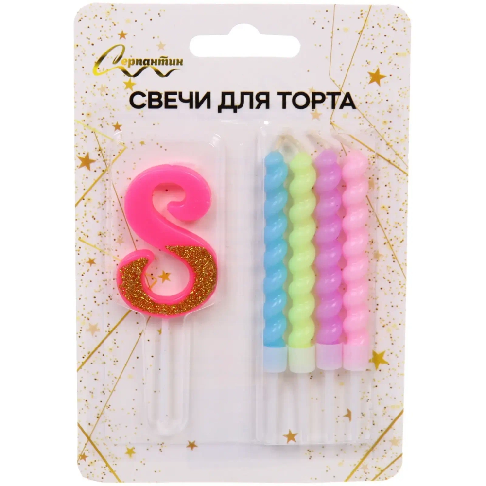 Свеча для торта Цифра Праздник «8» 11 см, 4 свечи
