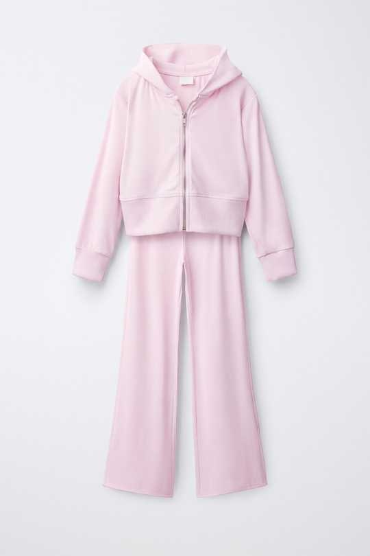 ZARA КОМПЛЕКТ ИЗ ХУДИ И РАСКЛЕШЕННЫХ БРЮК, РОЗОВЫЙ