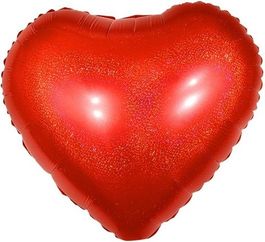 Шар с клапаном (10''/25 см) Мини-сердце, Красный, Голография, 5 шт.