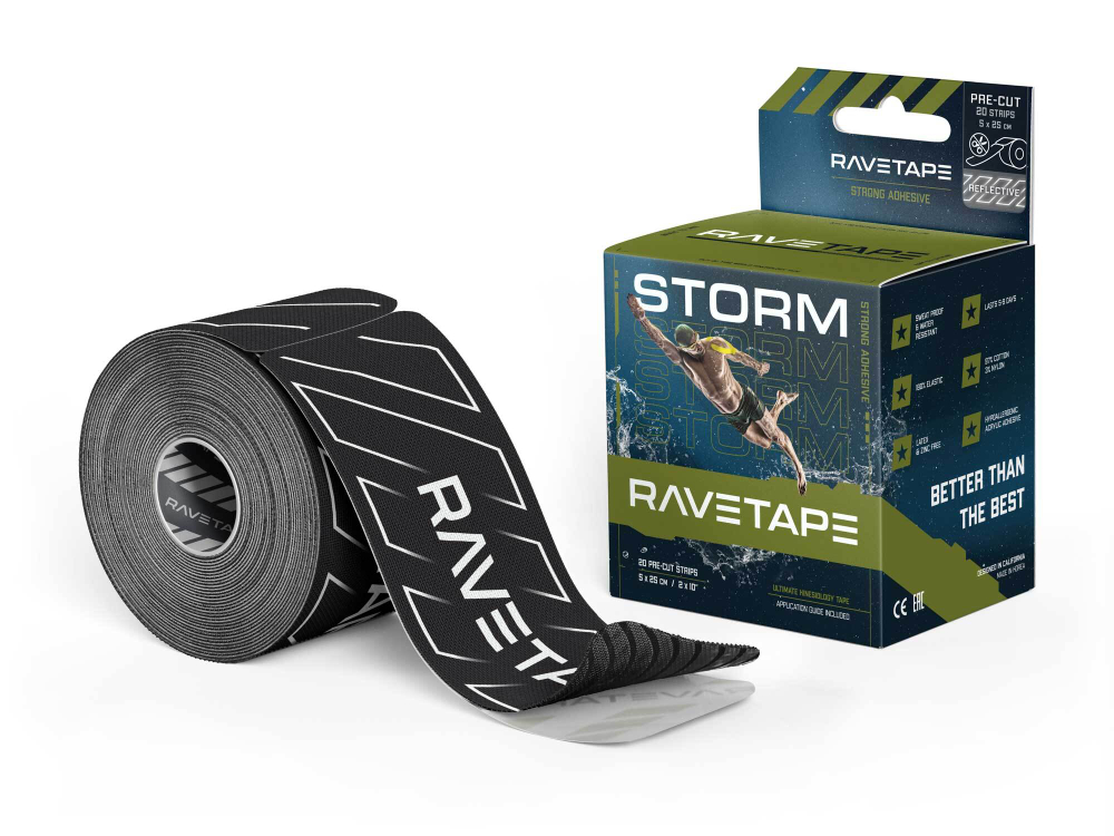 Кинезиотейп RaveTape STORM 5×5 — Reflective (REFLECTIVE 2 ON BLACK)