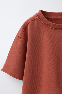 ZARA ФУТБОЛКА С ЭФФЕКТОМ ПОТЕРТОСТИ, МЕДНЫЙ