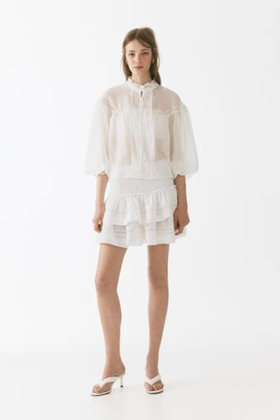 Блуза с оборками и рукавами-баллонами - H&M