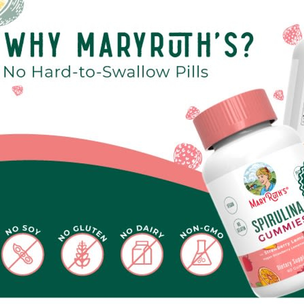 MaryRuth's, жевательные таблетки со спирулиной, со вкусом клубничного лимонада, 90 жевательных таблеток
