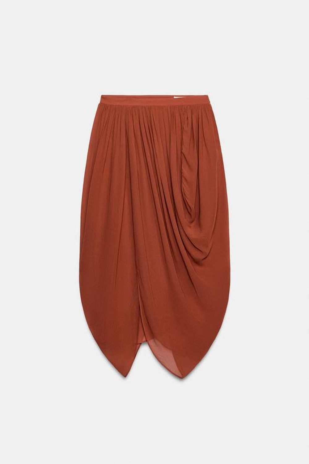 ZARA ЮБКА МИДИ С ДРАПИРОВКОЙ И АССИМЕТРИЧНЫМ НИЗОМ — ZW COLLECTION, ЧЕРЕПИЧНЫЙ