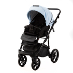 Детская универсальная коляска Adamex NOLA Deluxe 2 в 1 N-SD112 (Голубая экокожа, Черная экокожа)