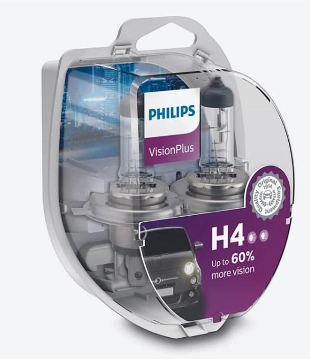 Лампа 12 В H4 60/55 Вт Р43 +60% Vision Plus галогенная блистер 2 шт. Philips