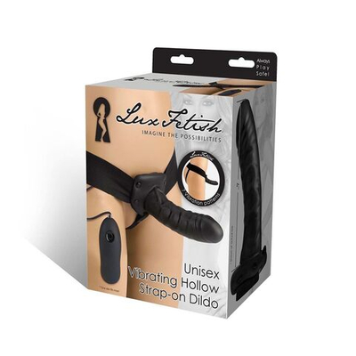 Чёрный полый страпон с вибрацией Unisex Vibrating Hollow Strap-On - 14 см. (Цвет: черный)