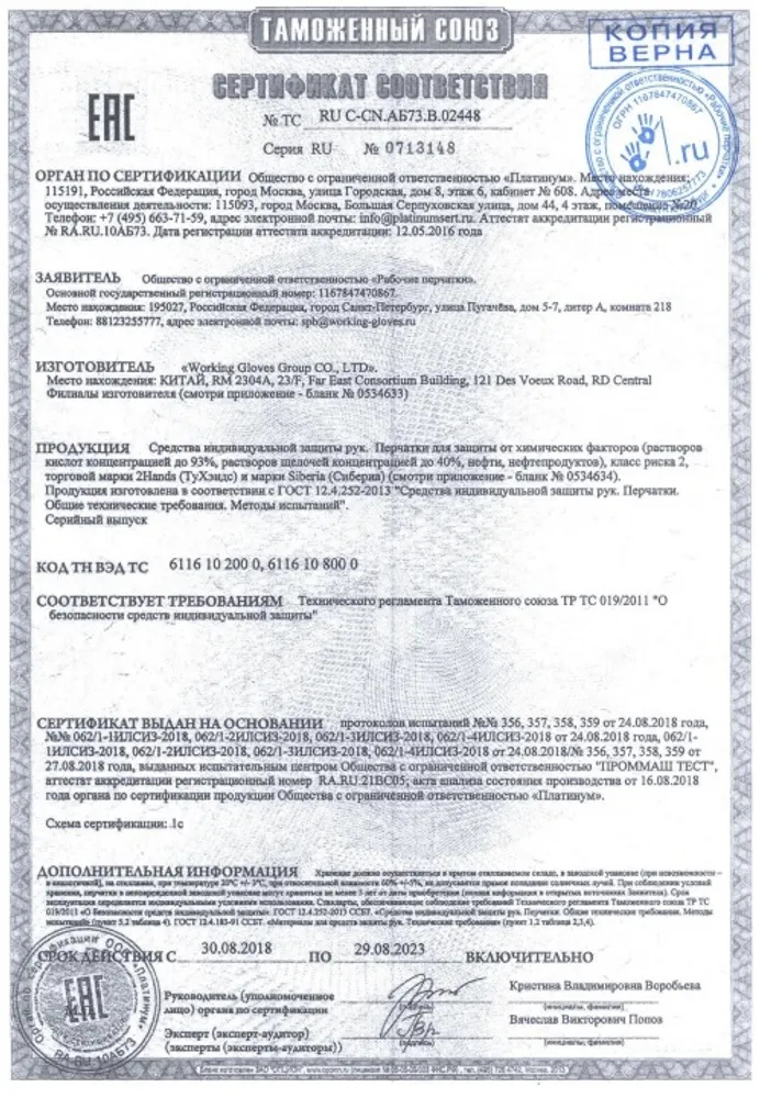 Перчатки для пескоструйной камеры 800 мм Vector арт. 15605V