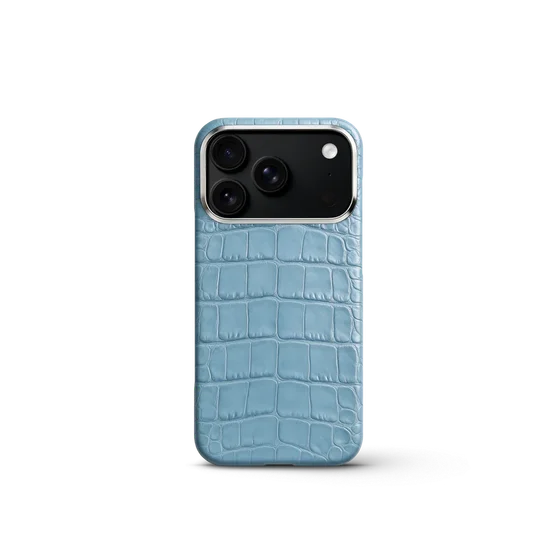 Чехол для iPhone 18 - Натуральная кожа аллигатора - Голубой