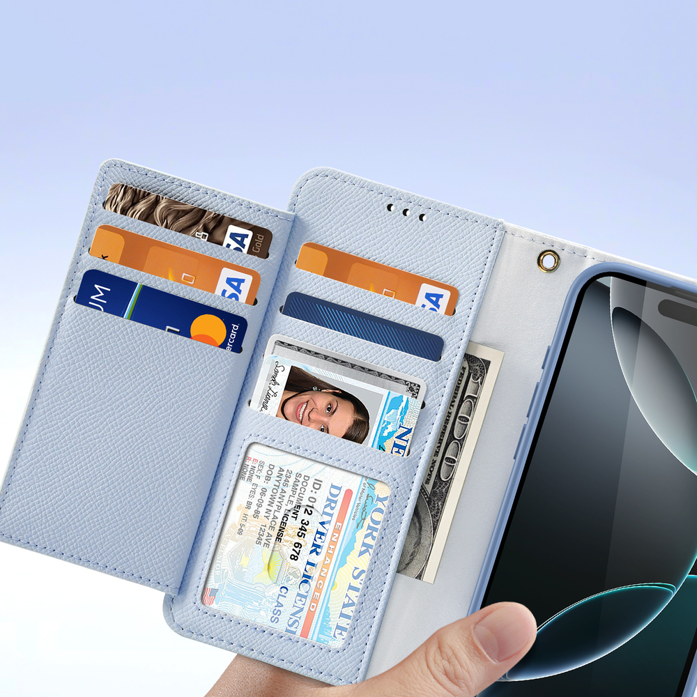Чехол кошелек из TPU кожи светло-синего цвета (Light Blue) от Dux Ducis для iPhone 16 Pro Max, серия Lawa Series Case