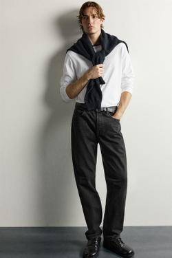 ZARA ДЖИНСЫ STRAIGHT FIT УДЛИНЕННЫЕ, ЧЕРНЫЙ