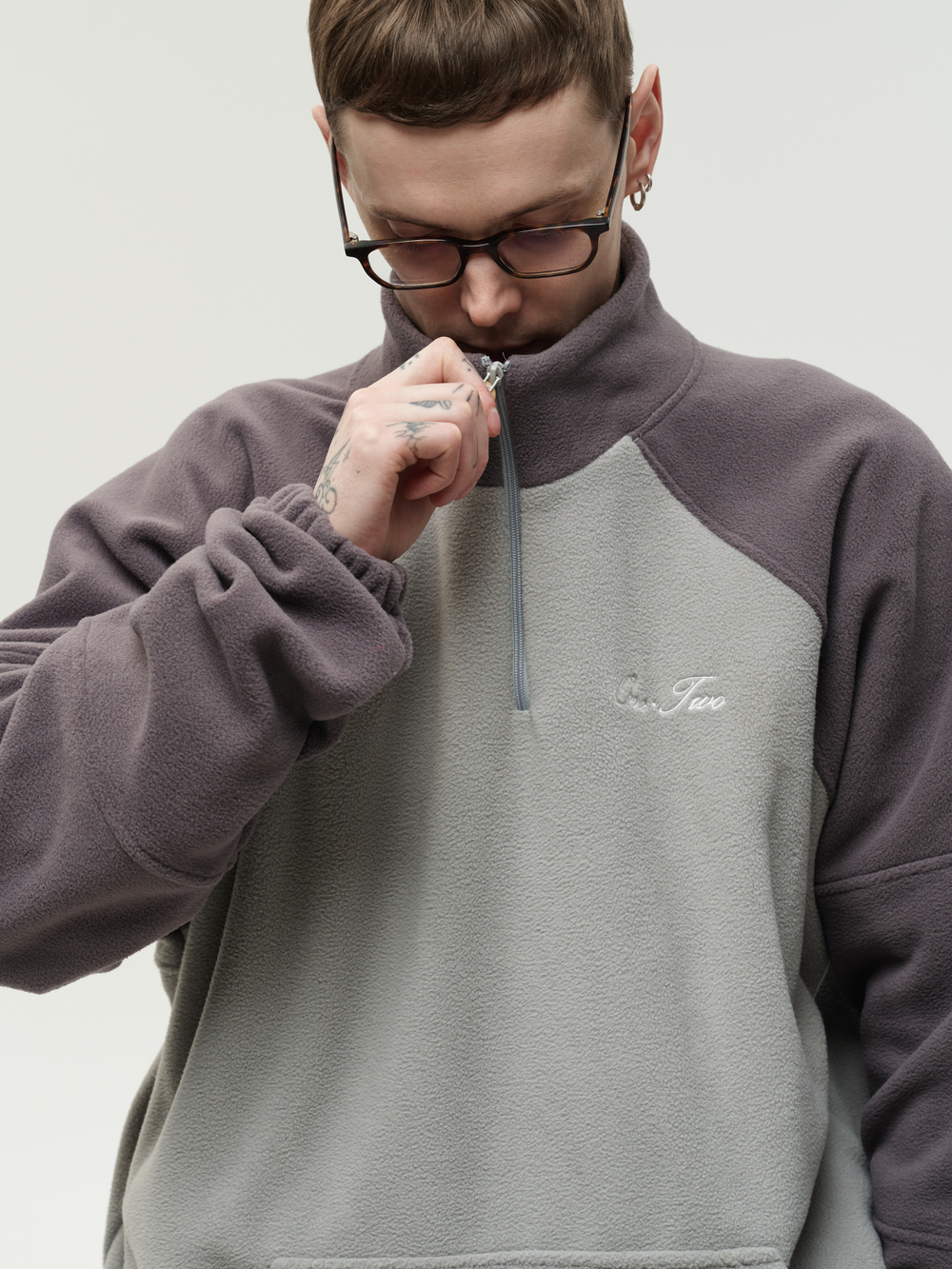 Drawstring Half-Zipped Sweatshirt Double Grey
