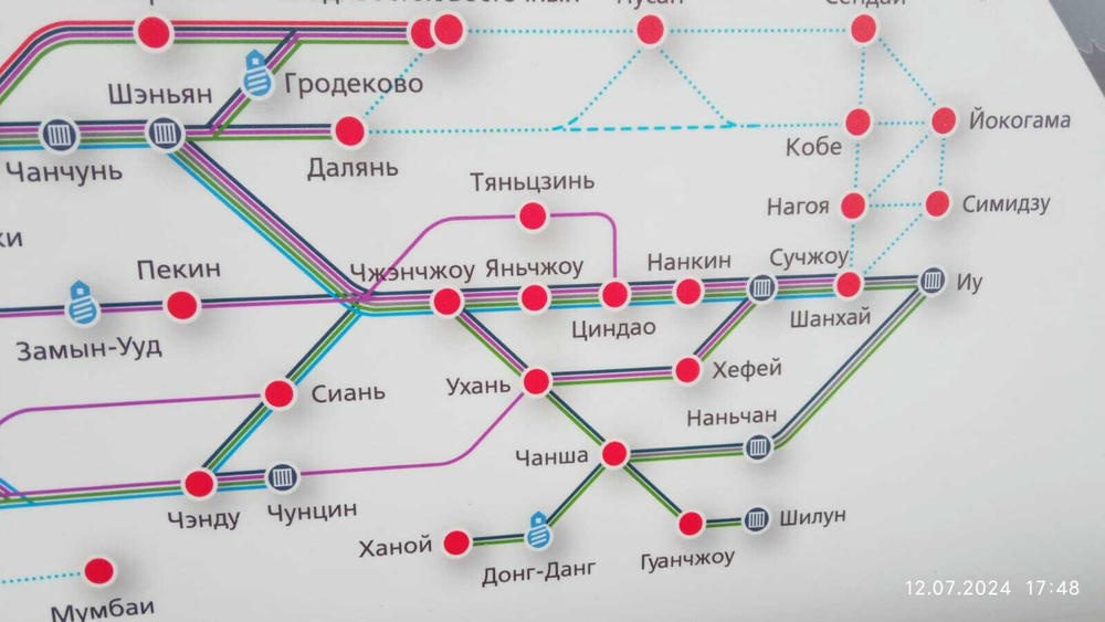 Карта от Европы до Китая транспортная, логистическая , контейнерные перевозки(150 см на 220 см ) 2025 г