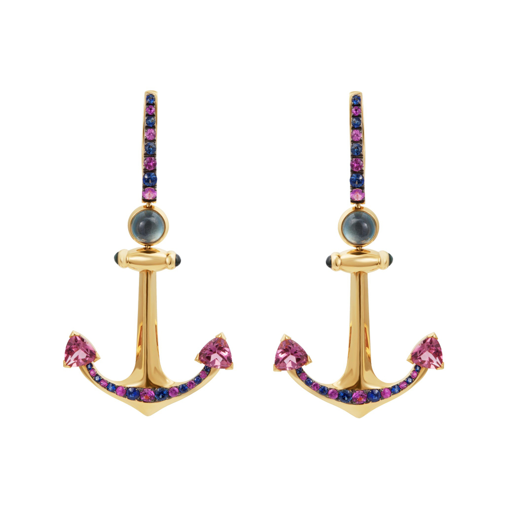 Серьги Якорь с Турмалинами, Топазами и Сапфирами, E0296-1/1