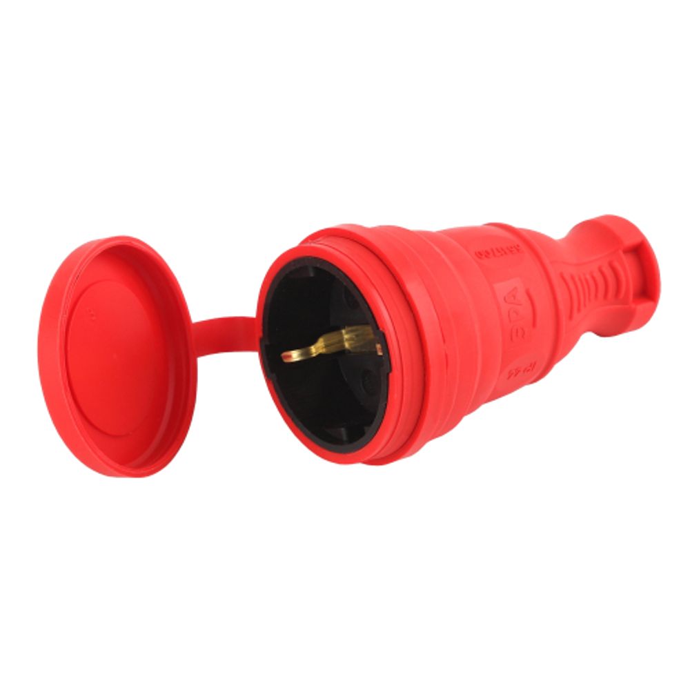 Розетка ЭРА R8-RED-IP44 каучуковая c заземлением прямая 16A IP44 красная | Электротовары