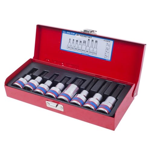 KING TONY (4128PR) Набор торцевых насадок 1/2", SPLINE, M5-M16, 8 предметов