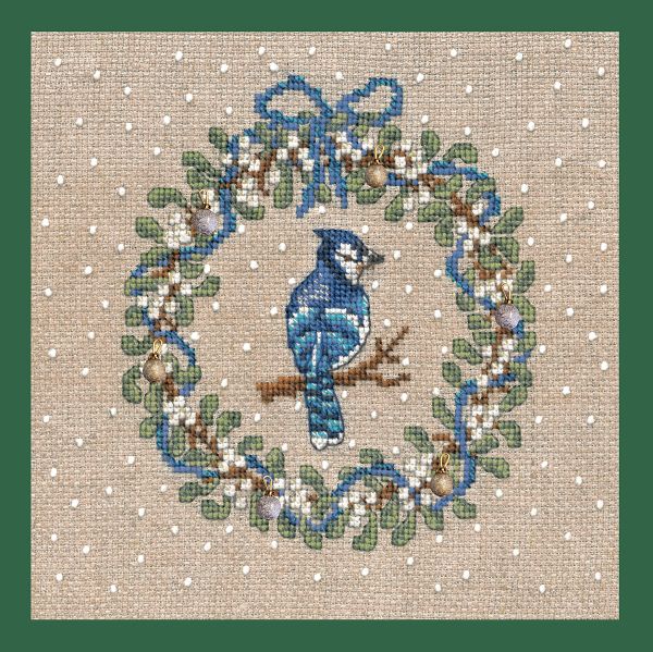 Набор для вышивания нитками Le Bonheur des Dames January Wreath Jay Bird (Январский Венок Сойка), 14.5х14.5 см
