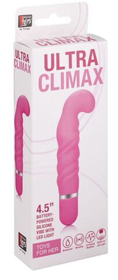 Розовый вибромассажёр с загнутым кончиком NEON ULTRA CLIMAX PINK - 11,4 см. (Цвет: розовый)