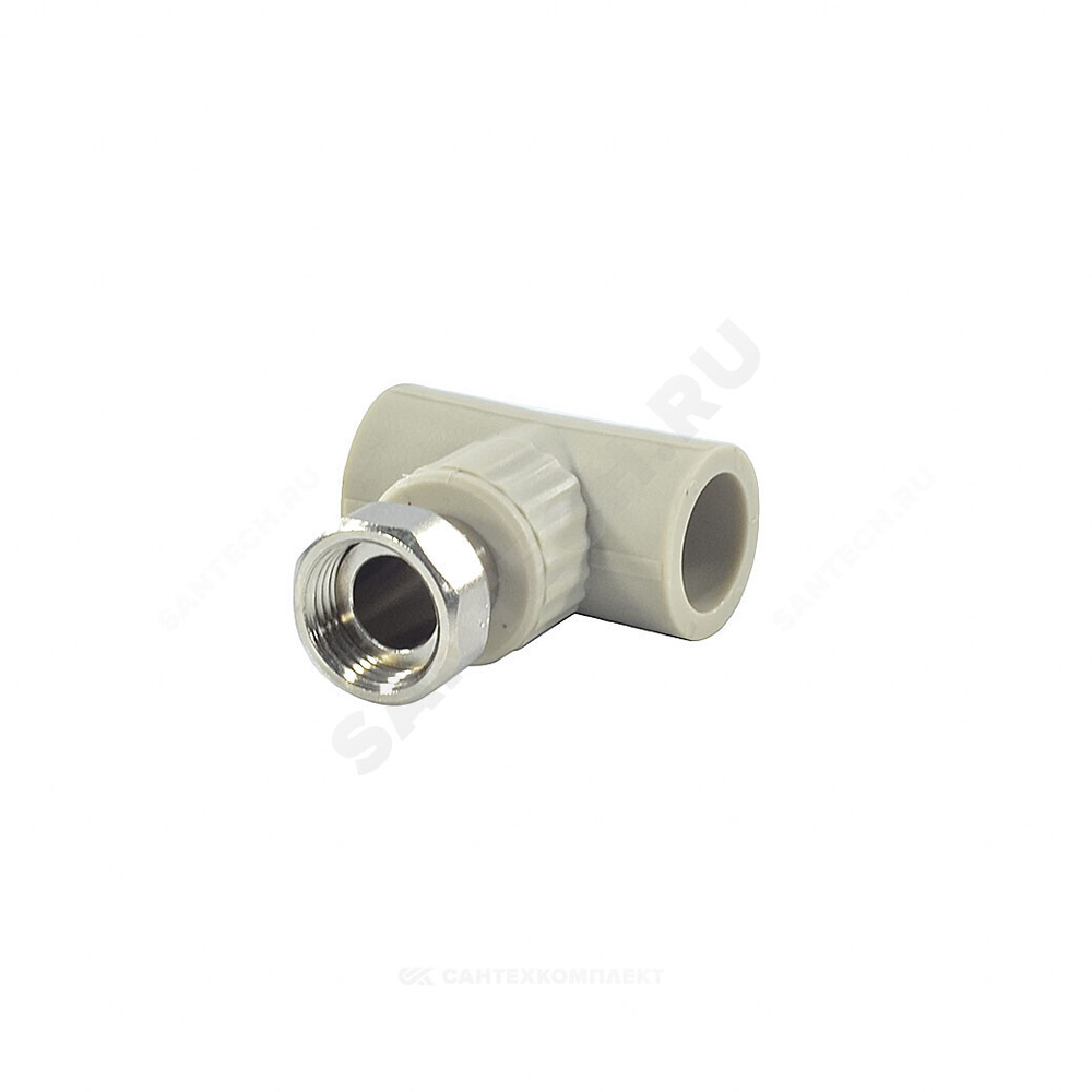 Тройник PP-R комбинированный серый Дн 20х3/4" с накидной гайкой VALFEX 10140120Г