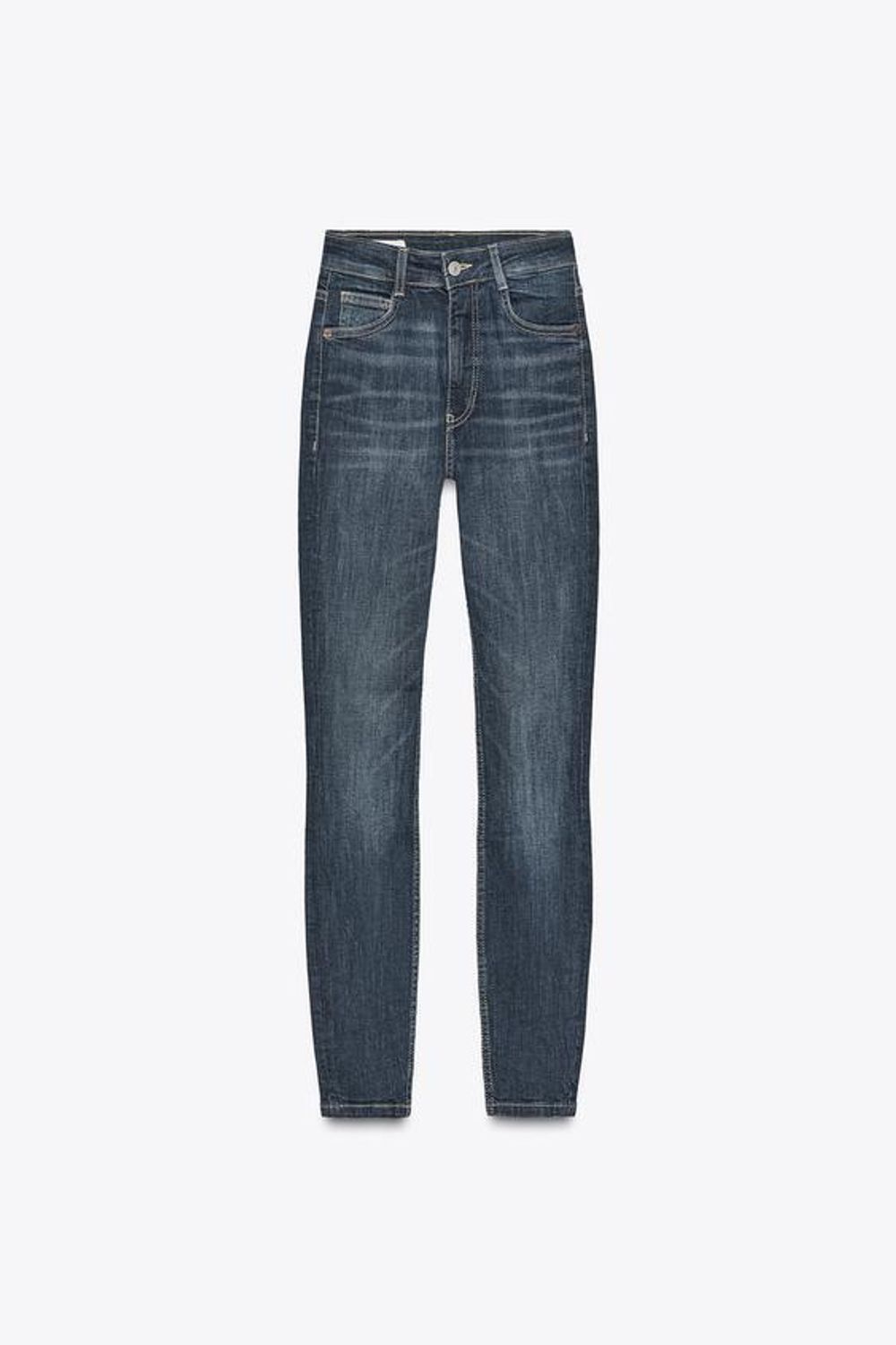 ZARA ДЖИНСЫ TRF SKINNY С ВЫСОКОЙ ПОСАДКОЙ, МОРСКОЙ СИНИЙ