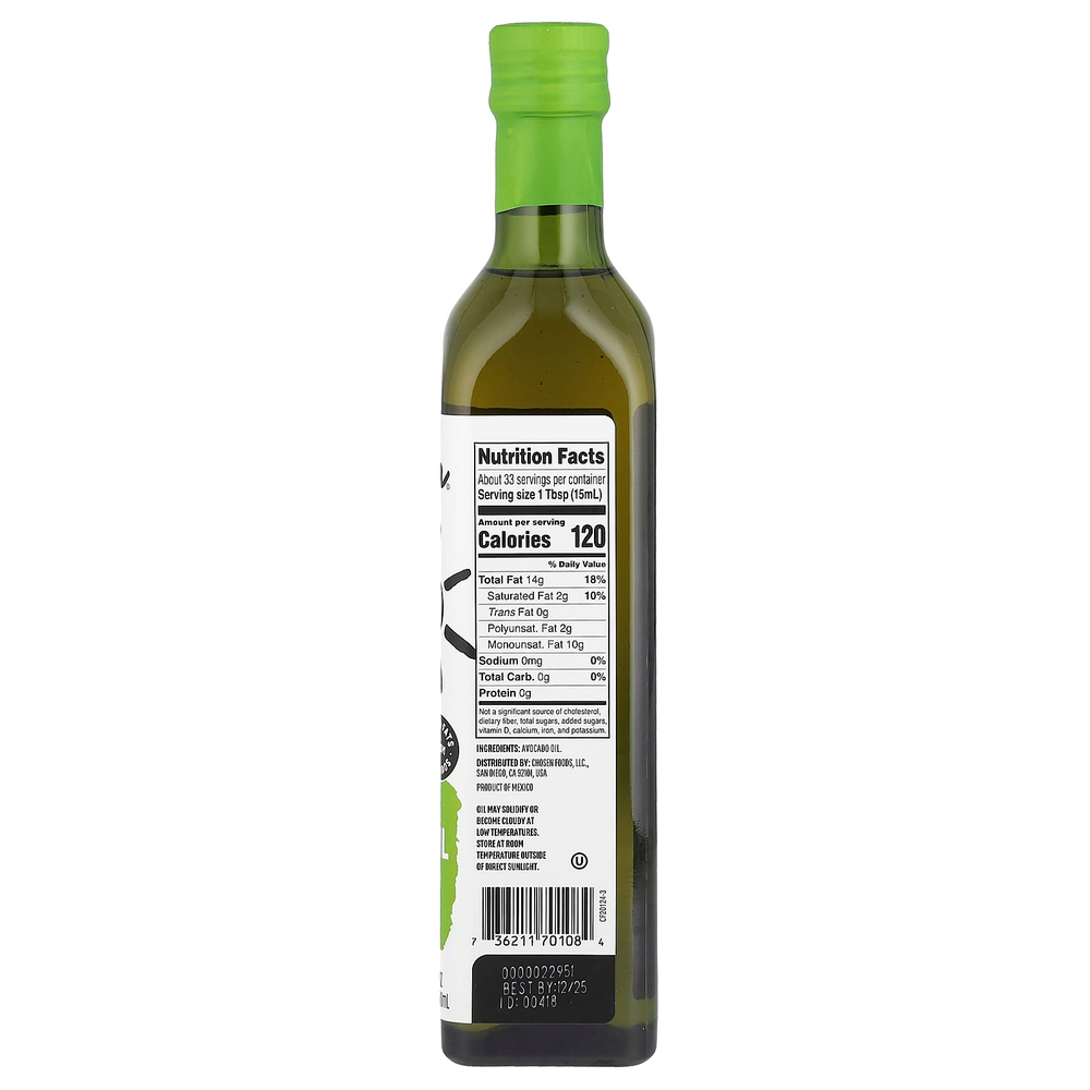 Chosen Foods, 100% чистое масло авокадо, 500 мл (16,9 жидк. унц.)