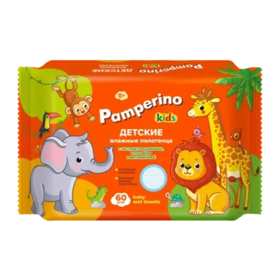 Полотенца влажные PAMPERINO Kids детские с ромашкой, алоэ вера и витамином Е 60шт✦