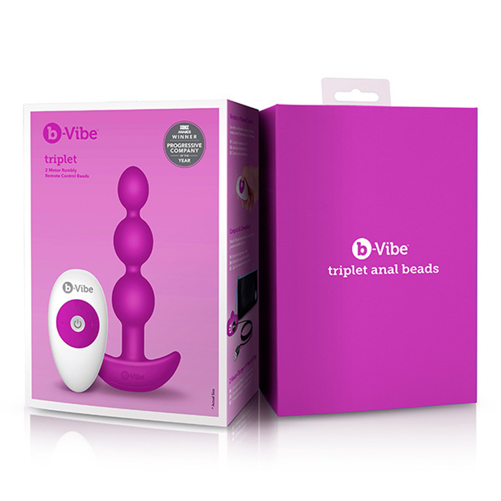 Анальные премиум-бусы с 2 моторами цвет фуксия 13,8см b-Vibe Triplet Anal Beads BV-005-FUC