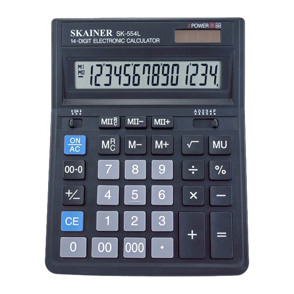 Калькулятор настольный SKAINER 14 Bit, LCD, 20*15.7*3.2 см, чёрный Калькулятор настольный SKAINER 14 Bit, LCD, 20*15.7*3.2 см, чёрный