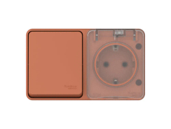 ATLASDESIGN PROFI IP54 О/У БЛОК: РОЗЕТКА с заземл. со шт., 16А, ВЫКЛЮЧАТЕЛЬ 1-клав., 10АХ, ТЕРРАКОТОВЫЙ