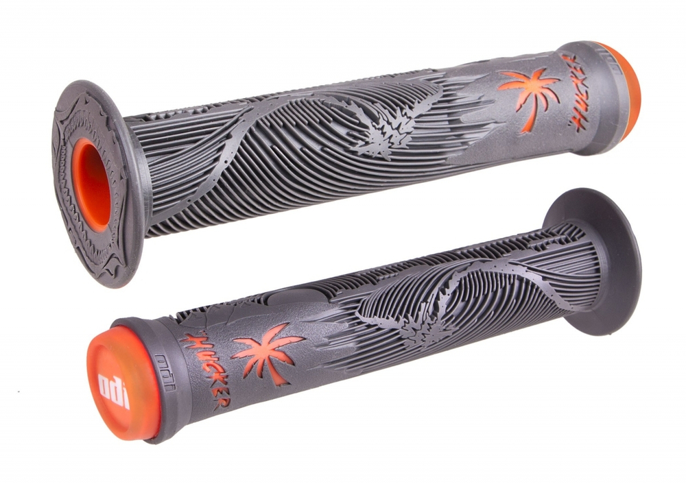 Грипсы ODI Hucker F10HFHO серо-оранжевые, антипроскальзывающий материал, с пластиковыми грипстопами