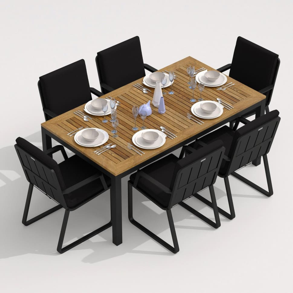 Обеденная группа Ideal Patio ТЕЛЛА  АЛЬБА  каркас карбон, стол тик 180, ткань черная