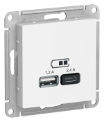 ATLASDESIGN USB РОЗЕТКА А+С, 5В/2,4А, 2х5В/1,2А, механизм, БЕЛЫЙ