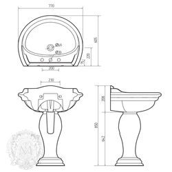 Раковина Migliore Milady ML.MLD-25.773.D3.BR,  77x60.5см., декор  бронза схема