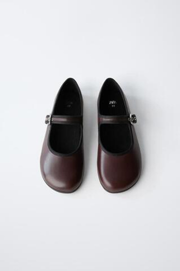 ZARA КОЖАНЫЕ БАЛЕТКИ BAREFOOT, ГРАНАТОВЫЙ