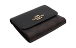 COACH Trifold Wallet Canvas With Leather Card Holder, Wallet Small Women"s Brown & Black