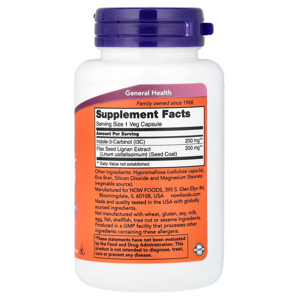 NOW Foods, индол 3-карбинол, 200 мг, 60 растительных капсул