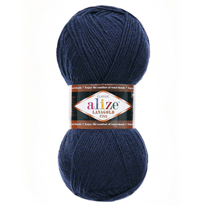 Пряжа Alize (Ализе) Lana Gold Fine / уп.5 мот. по 100 г, 390м, 058 темно-синий A