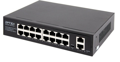 Коммутатор-свитч DPTEK DK100, 16 портов RJ45 PoE 100Мбит/с, 2 порта Uplink 1Гбит/с
