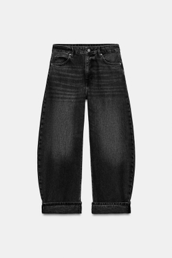 ZARA ДЖИНСЫ BALLOON CUFFED СО СРЕДНЕЙ ПОСАДКОЙ — ZW COLLECTION, ЧЕРНЫЙ