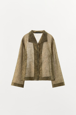 ZARA РУБАШКА JACQUARD ИЗ СМЕСОВОГО КУПРО, КОРИЧНЕВЫЙ