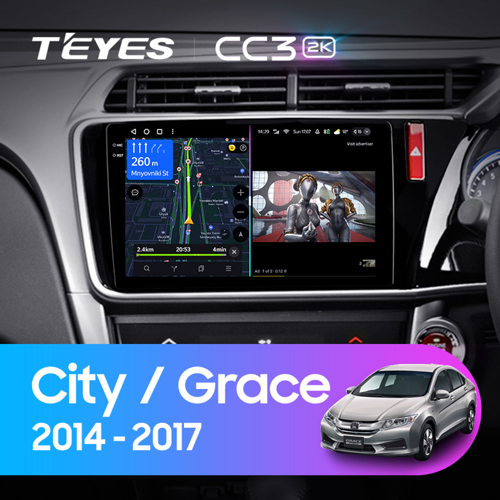 Teyes CC3 2K 10,2"для Honda City, Grace 1 2014-2017 (прав)