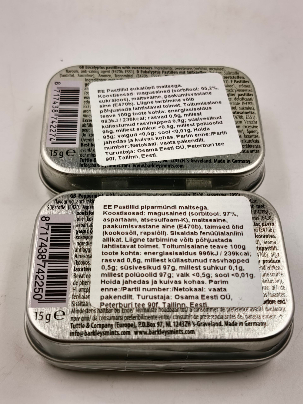 Мини пастилки Barkleys со вкусом эвкалипта и мяты, без сахара, 2 уп. по 15 г (Германия)