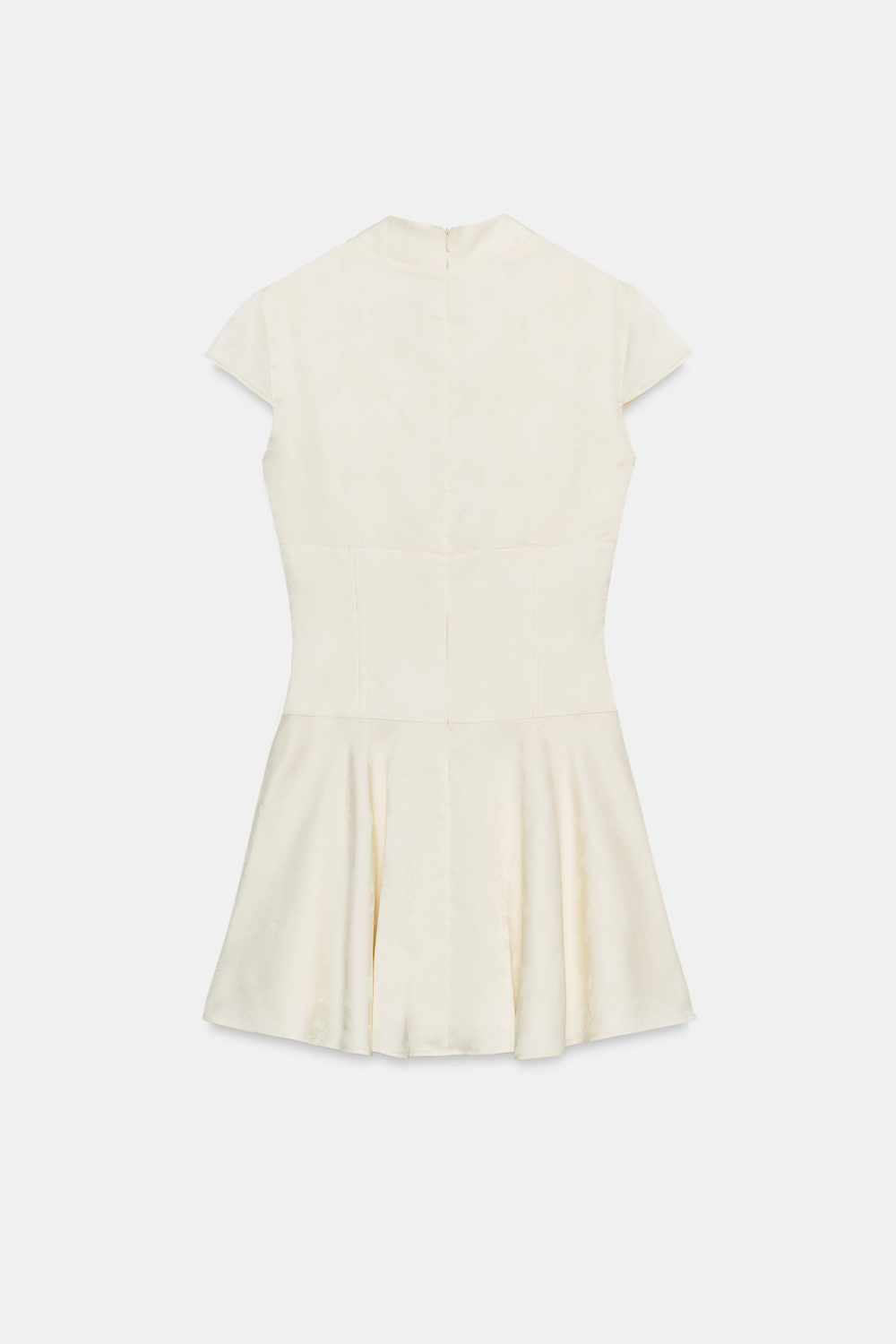 ZARA МИНИ-ПЛАТЬЕ ИЗ ЖАККАРДОВОГО АТЛАСА НА ПУГОВИЦАХ, ЭКРЮ