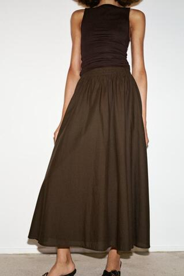 ZARA ЮБКА-НАКИДКА МИДИ, КОРИЧНЕВЫЙ