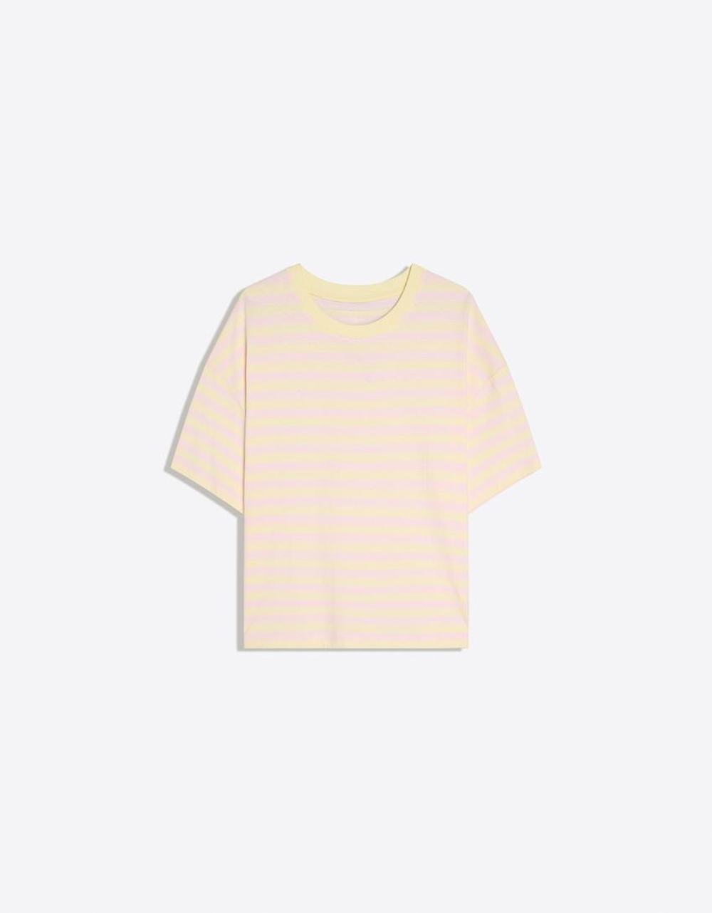 BERSHKA Футболка свободного кроя в полоску, желтый