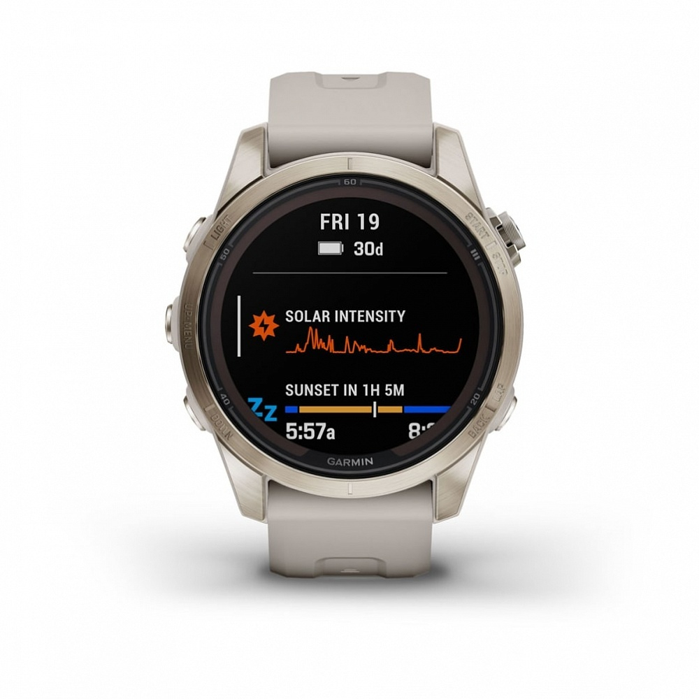 Смарт-часы Garmin Fenix 7s Pro Sapphire Solar золотистый корпус со светло-песочным ремешком, 010-02776-15